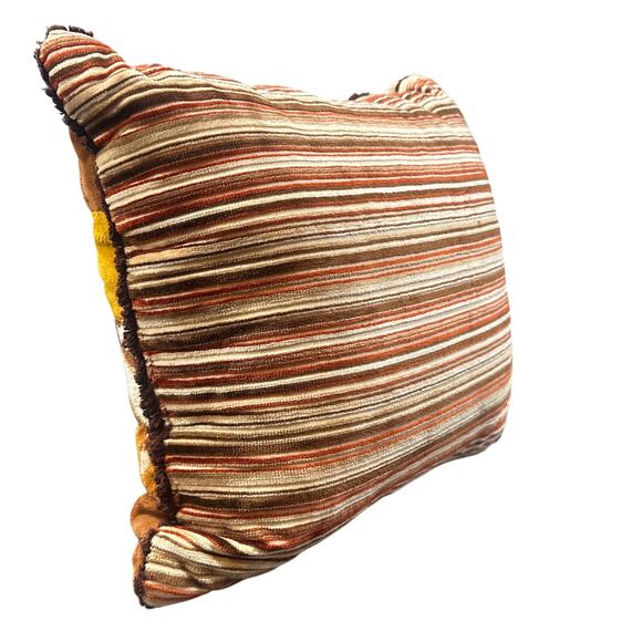 VTG Patchwork Throw Pillow 14” Brown Orange Yellow Striped Retro Boho Velour 70s - Picture 10 of 16